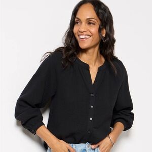 Evereve Black Button-Down Gauze Shirt